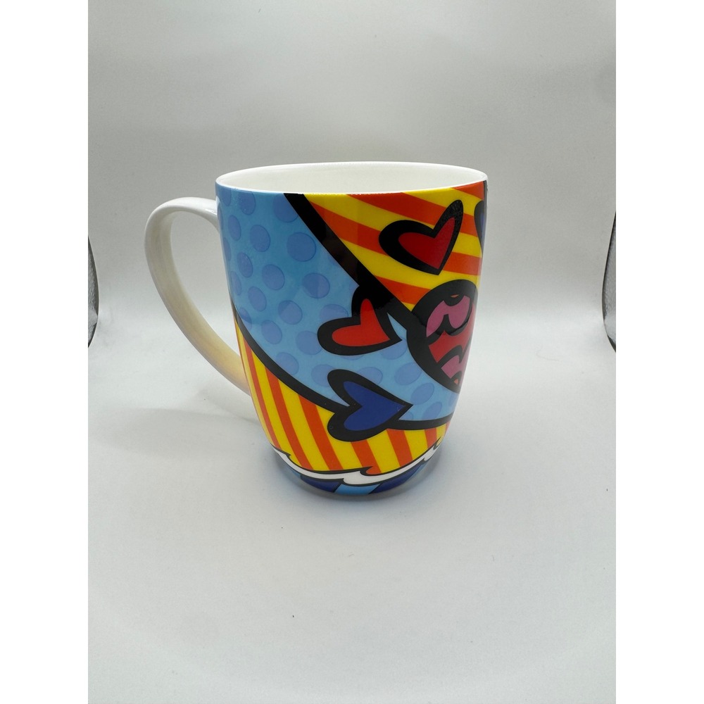 Romero Britto Hearts Fine Bone China Coffee Mug Multicolor Pop Art 16.8 oz